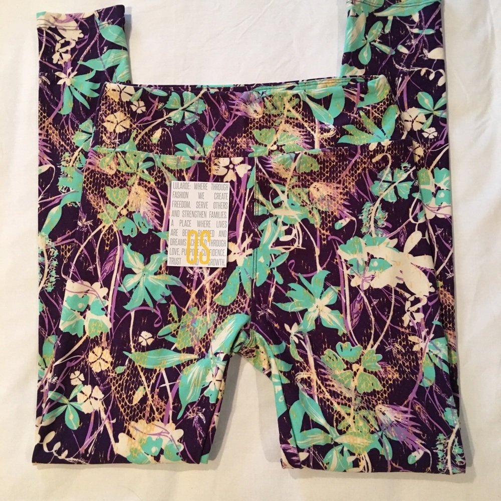 LuLaRoe Purple/Mint Green Floral Leggings